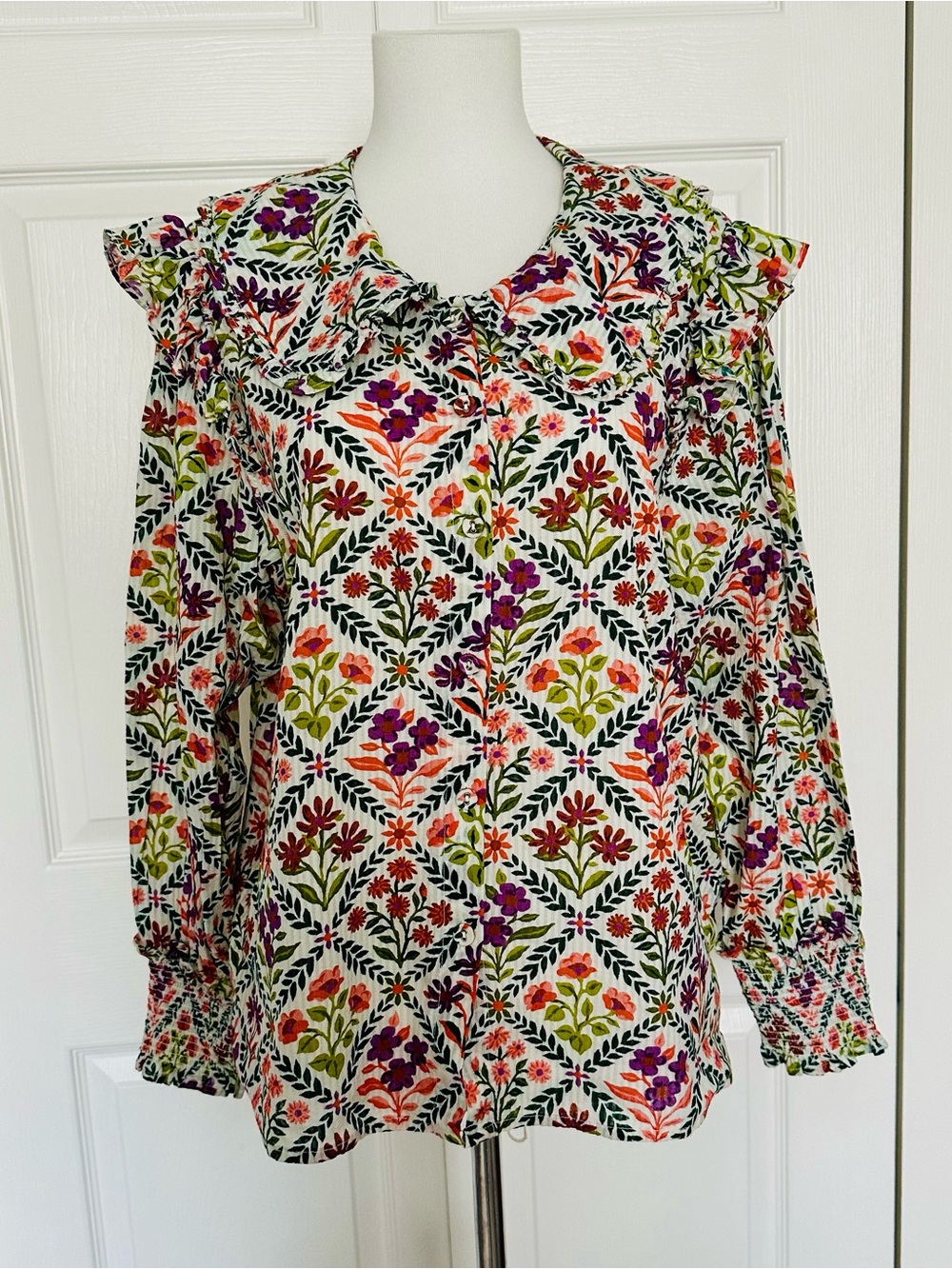 Printfresh Floral Button-Front Top with peter pan collar